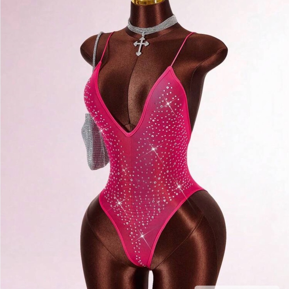 Pink Rhinestone Bodysuit